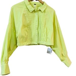 Free People Cropped Long Sleeve Button Up